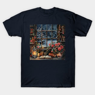 Fantasy winter starry night window T-Shirt